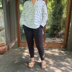 Oversized blue and white linen blouse